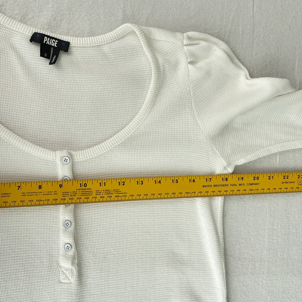 Paige Daniella Long Puff Sleeve Henley Top Ivory White Women's Size Small - Picture 11 of 13